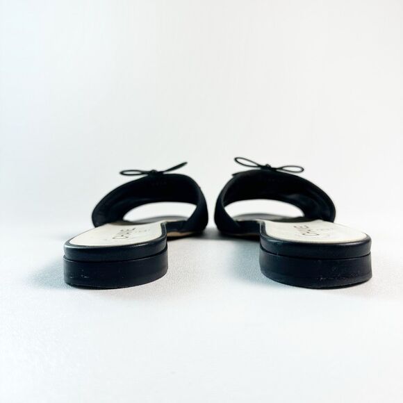 CHANEL Black Ribbed Embroidered CC Sandals Size 39.5 Mules Open Toe Slides Bow - Picture 6 of 12